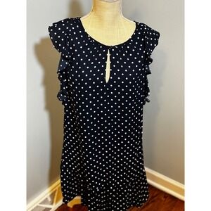 J Crew Dress Womens Small Navy Blue Polka Dot Short Flutter Sleeves